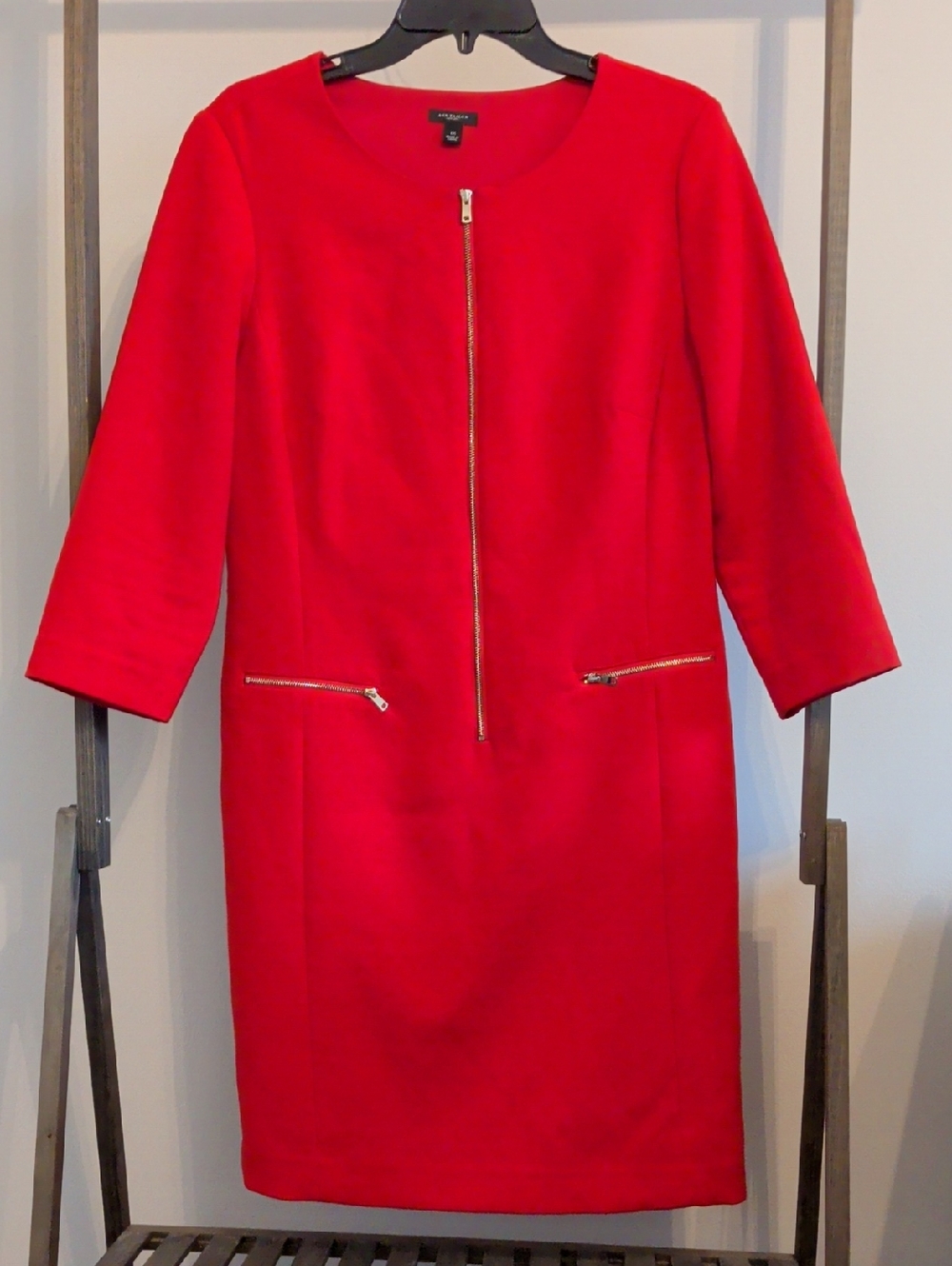 Ann Taylor Red Zip-Front Midi Dress